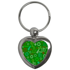 Green Xmas Pattern Key Chains (heart)  by Valentinaart