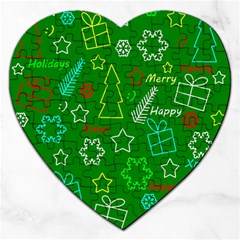 Green Xmas Pattern Jigsaw Puzzle (heart) by Valentinaart