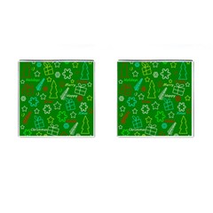 Green Xmas Pattern Cufflinks (square) by Valentinaart