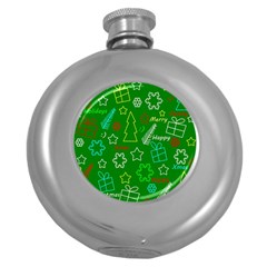 Green Xmas Pattern Round Hip Flask (5 Oz) by Valentinaart