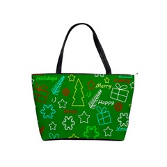 Green Xmas Pattern Shoulder Handbags by Valentinaart