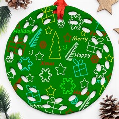 Green Xmas Pattern Ornament (round Filigree)  by Valentinaart