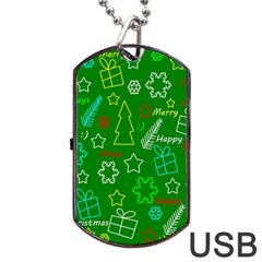 Green Xmas Pattern Dog Tag Usb Flash (two Sides)  by Valentinaart