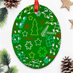 Green Xmas Pattern Ornament (oval Filigree)  by Valentinaart