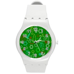 Green Xmas Pattern Round Plastic Sport Watch (m) by Valentinaart