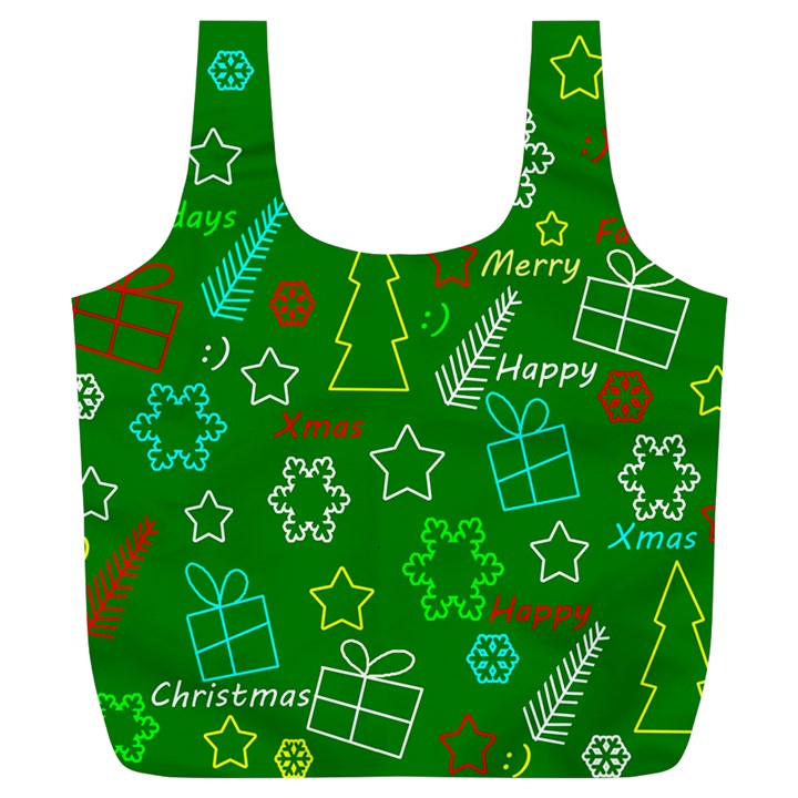 Green Xmas pattern Full Print Recycle Bags (L) 