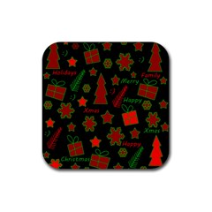 Red And Green Xmas Pattern Rubber Coaster (square)  by Valentinaart