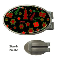 Red And Green Xmas Pattern Money Clips (oval)  by Valentinaart