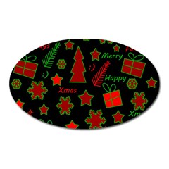 Red And Green Xmas Pattern Oval Magnet by Valentinaart