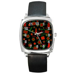 Red And Green Xmas Pattern Square Metal Watch by Valentinaart