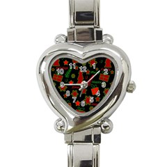 Red And Green Xmas Pattern Heart Italian Charm Watch by Valentinaart