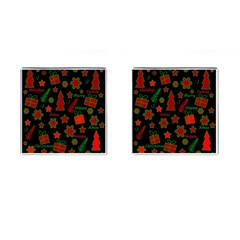 Red And Green Xmas Pattern Cufflinks (square) by Valentinaart