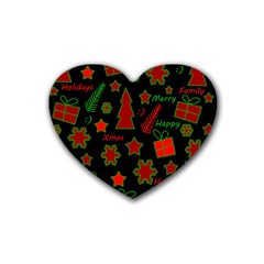 Red And Green Xmas Pattern Rubber Coaster (heart)  by Valentinaart