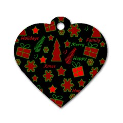 Red And Green Xmas Pattern Dog Tag Heart (one Side) by Valentinaart