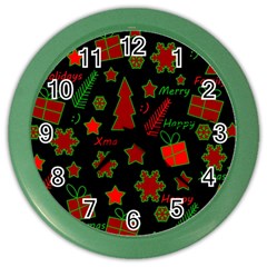 Red And Green Xmas Pattern Color Wall Clocks by Valentinaart