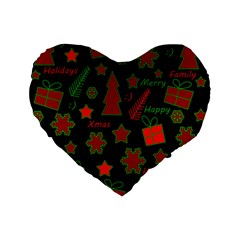 Red And Green Xmas Pattern Standard 16  Premium Flano Heart Shape Cushions by Valentinaart