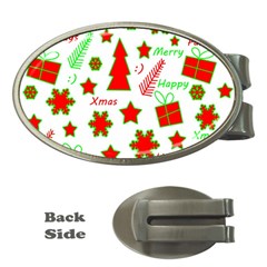 Red And Green Christmas Pattern Money Clips (oval)  by Valentinaart