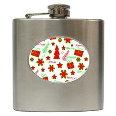 Red And Green Christmas Pattern Hip Flask (6 Oz) by Valentinaart