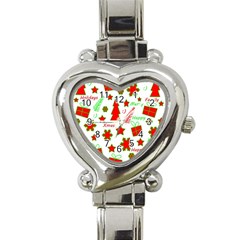 Red And Green Christmas Pattern Heart Italian Charm Watch by Valentinaart