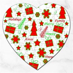 Red And Green Christmas Pattern Jigsaw Puzzle (heart) by Valentinaart