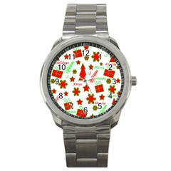 Red And Green Christmas Pattern Sport Metal Watch by Valentinaart