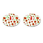 Red and green Christmas pattern Cufflinks (Oval) Front(Pair)