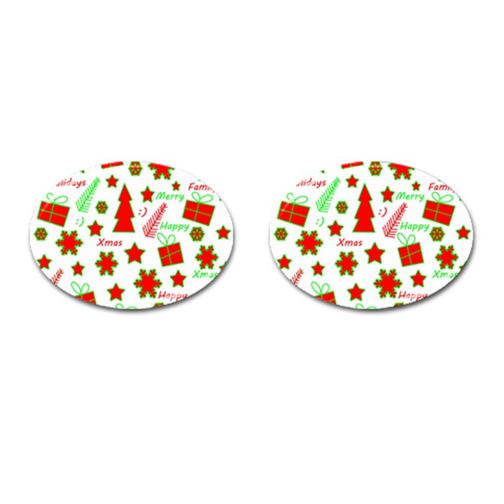 Red and green Christmas pattern Cufflinks (Oval)