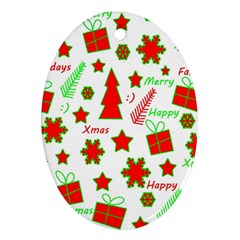 Red And Green Christmas Pattern Oval Ornament (two Sides) by Valentinaart