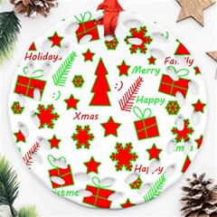 Red And Green Christmas Pattern Ornament (round Filigree)  by Valentinaart