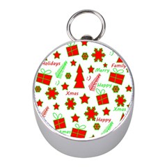 Red And Green Christmas Pattern Mini Silver Compasses by Valentinaart