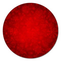 Decorative Red Christmas Background With Snowflakes Magnet 5  (round) by TastefulDesigns