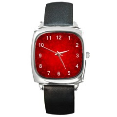 Decorative Red Christmas Background With Snowflakes Square Metal Watch by TastefulDesigns