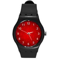 Decorative Red Christmas Background With Snowflakes Round Plastic Sport Watch (m) by TastefulDesigns