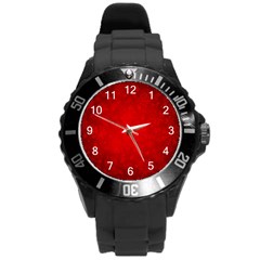 Decorative Red Christmas Background With Snowflakes Round Plastic Sport Watch (l) by TastefulDesigns