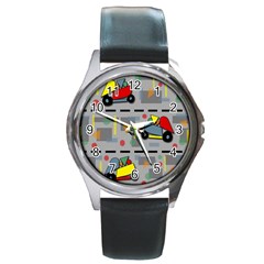 Toy Cars Round Metal Watch by Valentinaart