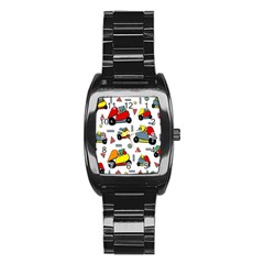 Toy Cars Pattern Stainless Steel Barrel Watch by Valentinaart