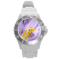 Purple Crocus Round Plastic Sport Watch (l) by PhotoThisxyz