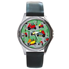 Toy Car Pattern Round Metal Watch by Valentinaart