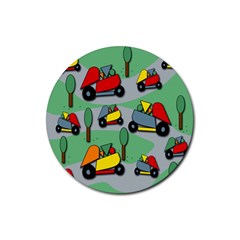 Toy Car Pattern Rubber Coaster (round)  by Valentinaart