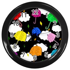 Umbrellas 2 Wall Clocks (black) by Valentinaart