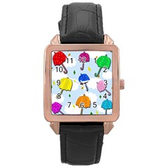 Umbrellas  Rose Gold Leather Watch  by Valentinaart