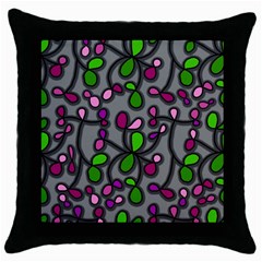 Floral Pattern Throw Pillow Case (black) by Valentinaart