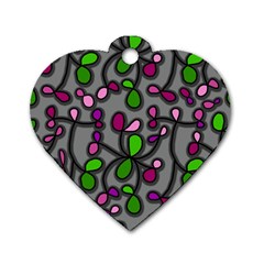 Floral Pattern Dog Tag Heart (two Sides) by Valentinaart