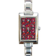 Red Floral Pattern Rectangle Italian Charm Watch by Valentinaart