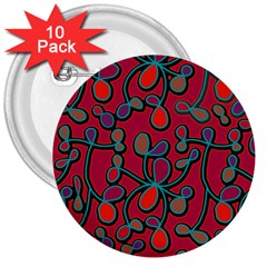 Red Floral Pattern 3  Buttons (10 Pack)  by Valentinaart