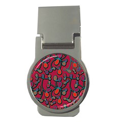 Red Floral Pattern Money Clips (round)  by Valentinaart