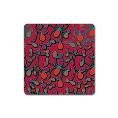 Red Floral Pattern Square Magnet by Valentinaart