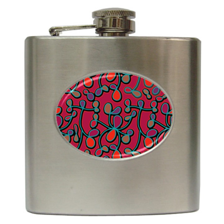 Red floral pattern Hip Flask (6 oz)