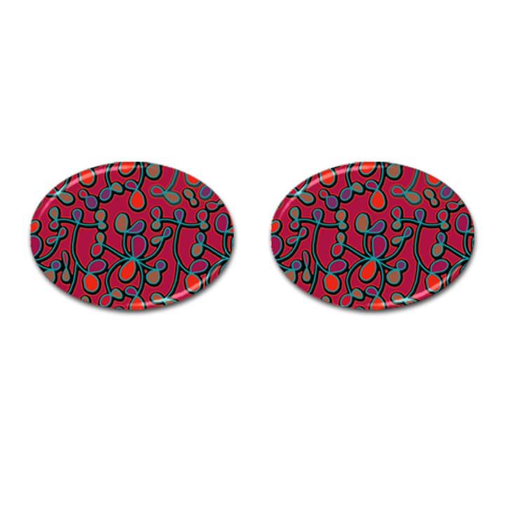 Red floral pattern Cufflinks (Oval)