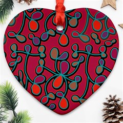 Red Floral Pattern Heart Ornament (2 Sides) by Valentinaart